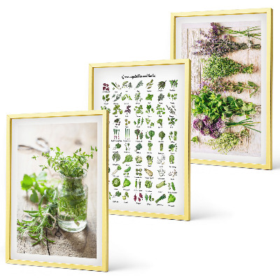 Wanddecoratie set schilderijen Gedroogde kruiden voor in de keuken