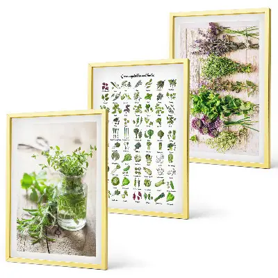 Wanddecoratieset schilderijen met gedroogde kruiden voor in de keuken