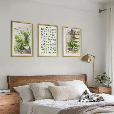 Wanddecoratieset schilderijen met gedroogde kruiden voor in de keuken