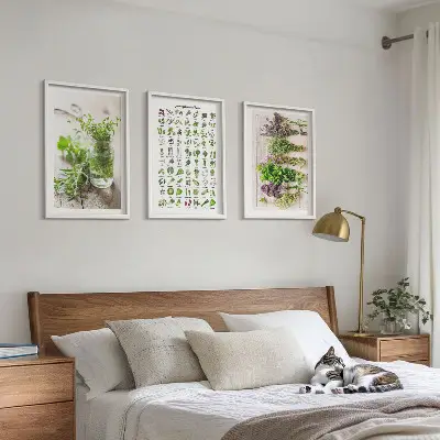 Wanddecoratieset schilderijen met gedroogde kruiden voor in de keuken