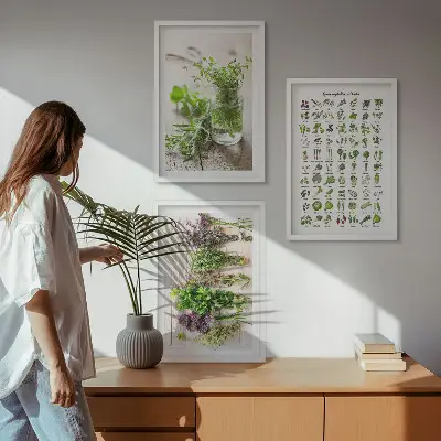 Wanddecoratieset schilderijen met gedroogde kruiden voor in de keuken