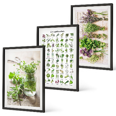 Wanddecoratie set schilderijen Gedroogde kruiden voor in de keuken