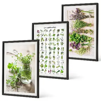Wanddecoratieset schilderijen met gedroogde kruiden voor in de keuken