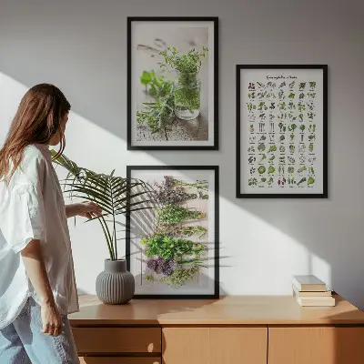 Wanddecoratieset schilderijen met gedroogde kruiden voor in de keuken