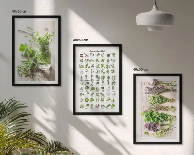 Wanddecoratieset schilderijen met gedroogde kruiden voor in de keuken