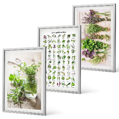 Wanddecoratie set schilderijen Gedroogde kruiden voor in de keuken