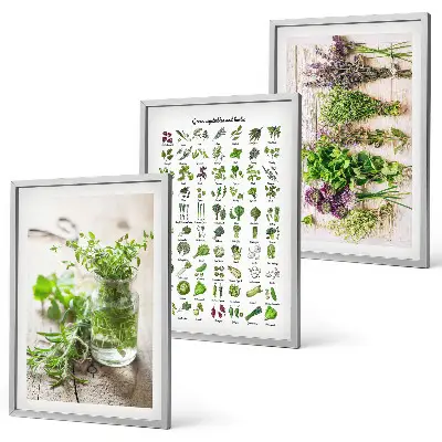 Wanddecoratieset schilderijen met gedroogde kruiden voor in de keuken