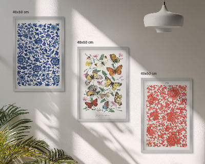 Wanddecoratie set schilderijen Vintage bloemen en vlinders ornamenten