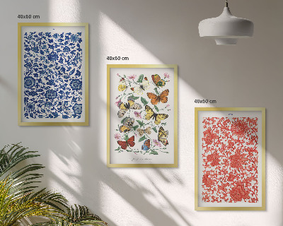 Wanddecoratie set schilderijen Vintage bloemen en vlinders ornamenten