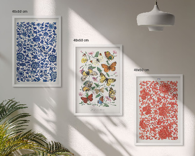 Wanddecoratie set schilderijen Vintage bloemen en vlinders ornamenten