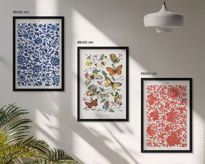 Wanddecoratie set schilderijen Vintage bloemen en vlinders ornamenten