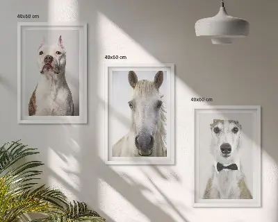 Wanddecoratie set schilderijen Elegante portretten van honden en paarden.