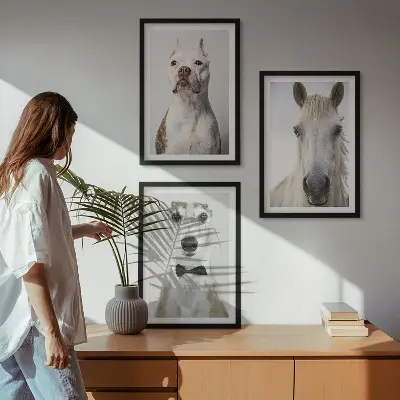 Wanddecoratie set schilderijen Elegante portretten van honden en paarden.