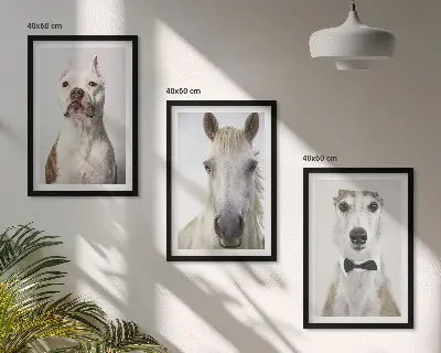 Wanddecoratie set schilderijen Elegante portretten van honden en paarden.