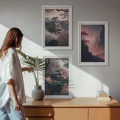 Fotowand met fantasielandschappen van de Japanse bergen