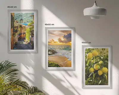 Wanddecoratie set schilderijen met afbeeldingen van straten, zee, strand en citrusbomen