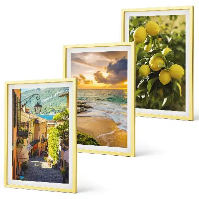 Wanddecoratie set schilderijen met afbeeldingen van straten, zee, strand en citrusbomen