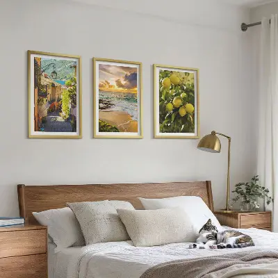 Wanddecoratie set schilderijen met afbeeldingen van straten, zee, strand en citrusbomen