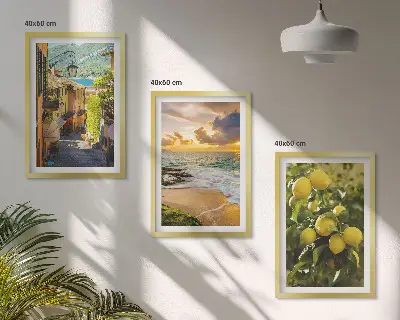Wanddecoratie set schilderijen met afbeeldingen van straten, zee, strand en citrusbomen