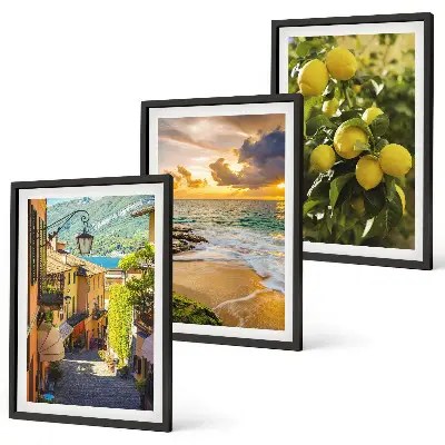 Wanddecoratie set schilderijen met afbeeldingen van straten, zee, strand en citrusbomen