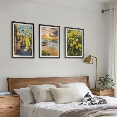 Wanddecoratie set schilderijen met afbeeldingen van straten, zee, strand en citrusbomen