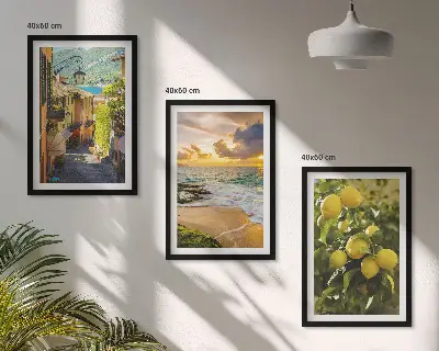 Wanddecoratie set schilderijen met afbeeldingen van straten, zee, strand en citrusbomen