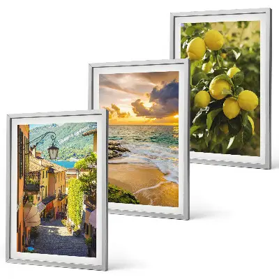 Wanddecoratie set schilderijen met afbeeldingen van straten, zee, strand en citrusbomen