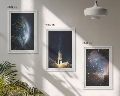Wanddecoratie set schilderijen ruimte met aarde, raket en melkwegstelsel