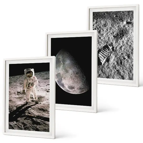 Wanddecoratie set schilderijen Foto van een astronaut op de maan