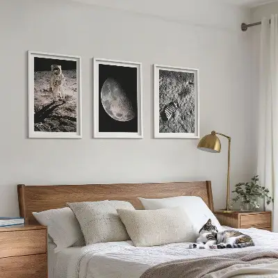 Wanddecoratie set schilderijen Foto van een astronaut op de maan
