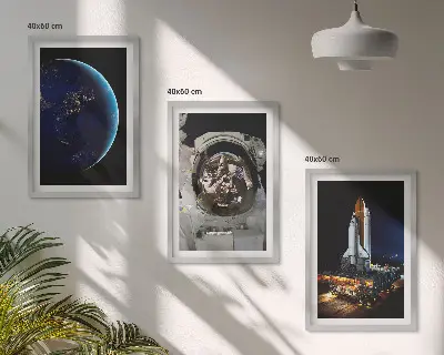 Wanddecoratie set schilderijen met ruimte, aarde, astronaut en raket