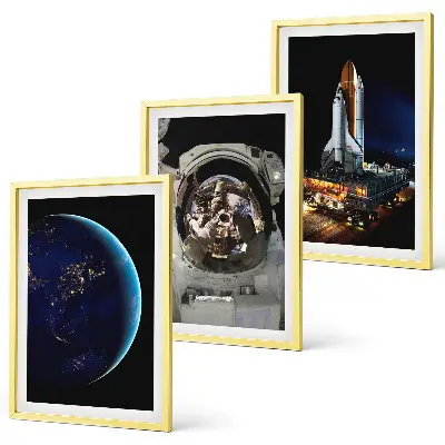 Wanddecoratie set schilderijen met ruimte, aarde, astronaut en raket