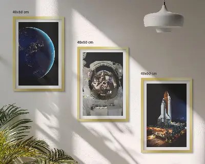 Wanddecoratie set schilderijen met ruimte, aarde, astronaut en raket