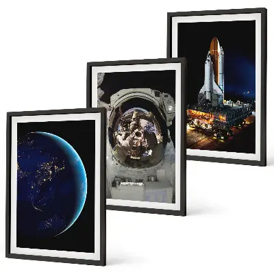 Wanddecoratie set schilderijen met ruimte, aarde, astronaut en raket