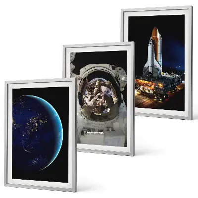 Wanddecoratie set schilderijen met ruimte, aarde, astronaut en raket