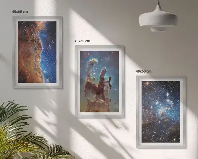 Set van schilderijen als wanddecoratie met ruimtelandschappen van sterrenstelsels