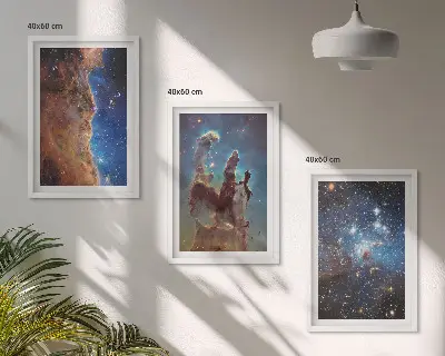 Set van schilderijen als wanddecoratie met ruimtelandschappen van sterrenstelsels