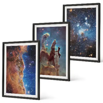 Set van schilderijen als wanddecoratie met ruimtelandschappen van sterrenstelsels