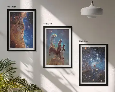 Set van schilderijen als wanddecoratie met ruimtelandschappen van sterrenstelsels