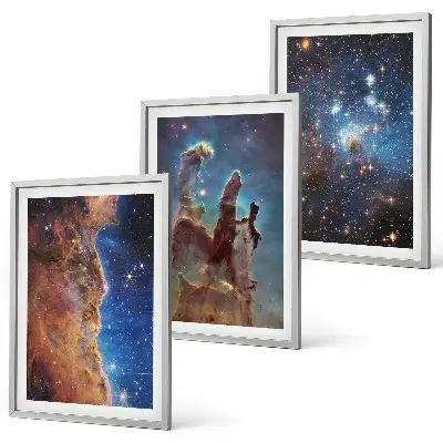 Set van schilderijen als wanddecoratie met ruimtelandschappen van sterrenstelsels