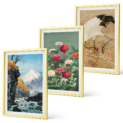 Fotowand met berglandschap, rivier, bloemen en kraanvogels