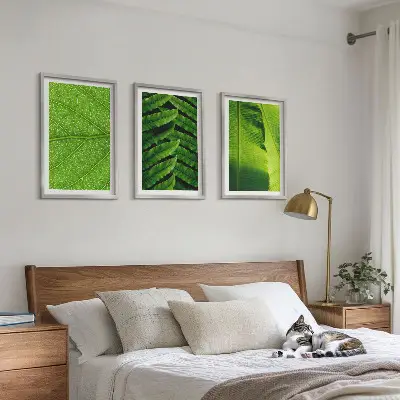 Wanddecoratie set schilderijen met macrofotografie van tropische bladeren