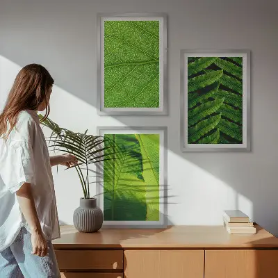 Wanddecoratie set schilderijen met macrofotografie van tropische bladeren