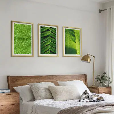 Wanddecoratie set schilderijen met macrofotografie van tropische bladeren