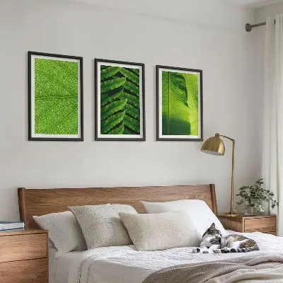 Wanddecoratie set schilderijen met macrofotografie van tropische bladeren