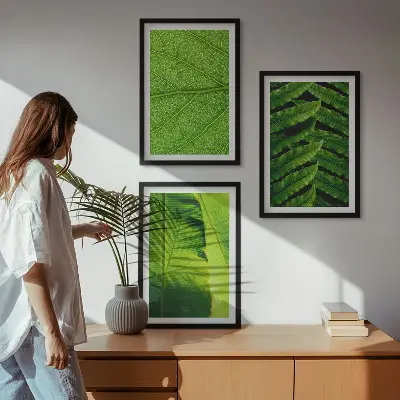 Wanddecoratie set schilderijen met macrofotografie van tropische bladeren