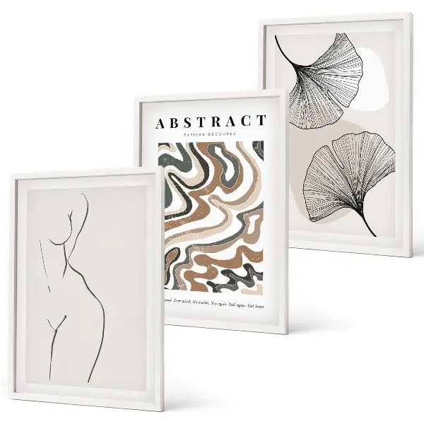 Set wanddecoratie met schilderijen met abstracte boho patronen en vormen