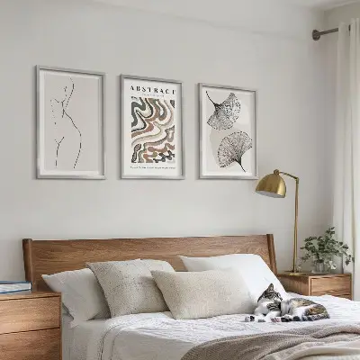 Set wanddecoratie met schilderijen met abstracte boho patronen en vormen