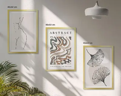 Set wanddecoratie met schilderijen met abstracte boho patronen en vormen