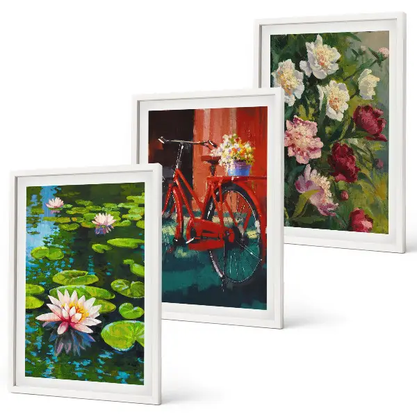 Wanddecoratie set schilderijen Lelies in de tuin met kleurrijke bloemen